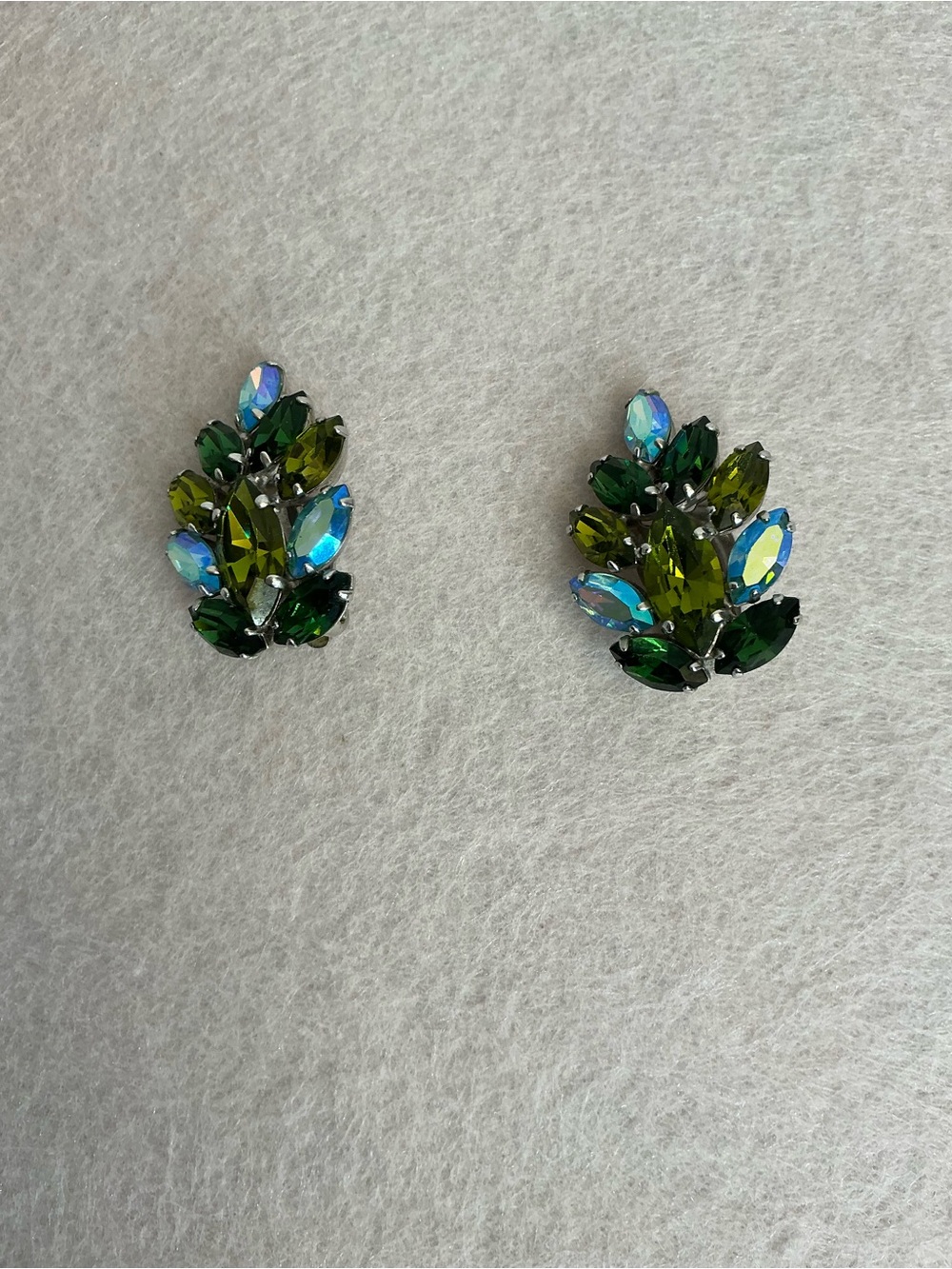 2232 - Sherman Green Crystal Leaf Cluster Earrings